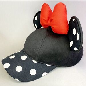 Minnie Mouse Ears Hat Disney Cap Red Bow Polka Dots Snapback Disneyland Resort